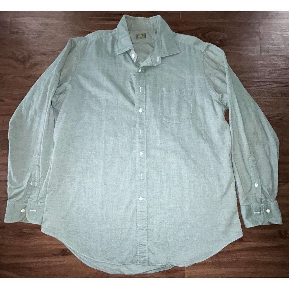 Sid Mashburn Shirt Mens XL Green Twill Solid Long Sleeve Button Front Casual